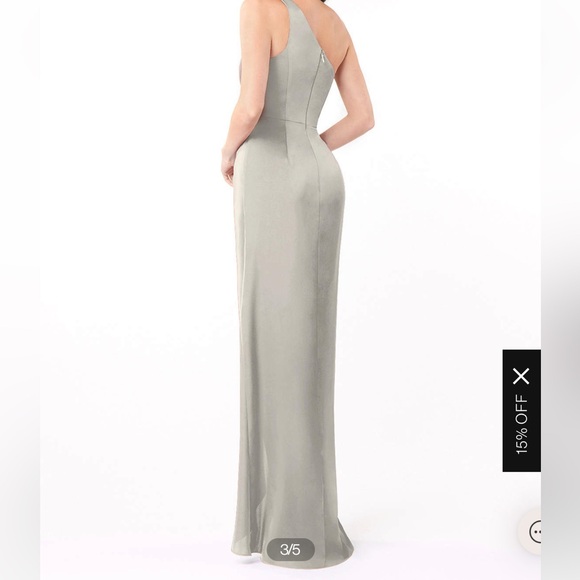 Azazie grey gown bridesmaid stretch satin pebble - Picture 4 of 5